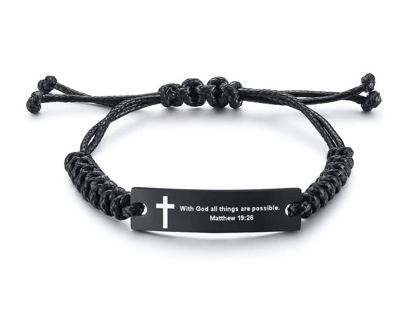 MEALGUET Men's Religious Bible Verse Scripture Quotes Bracelet Faith Christian Adjustable Cord Stainless Steel Encourage Inspirational ID Bracelets for Men Women, Religious Gift - Image 1